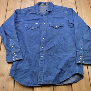 Vintage 1980s Carhartt Denim Button Up Shirt / 1990s Button Up / Vintage Jean Shirt / Carhartt Rugged / Casual Shirt / Formal Shirt