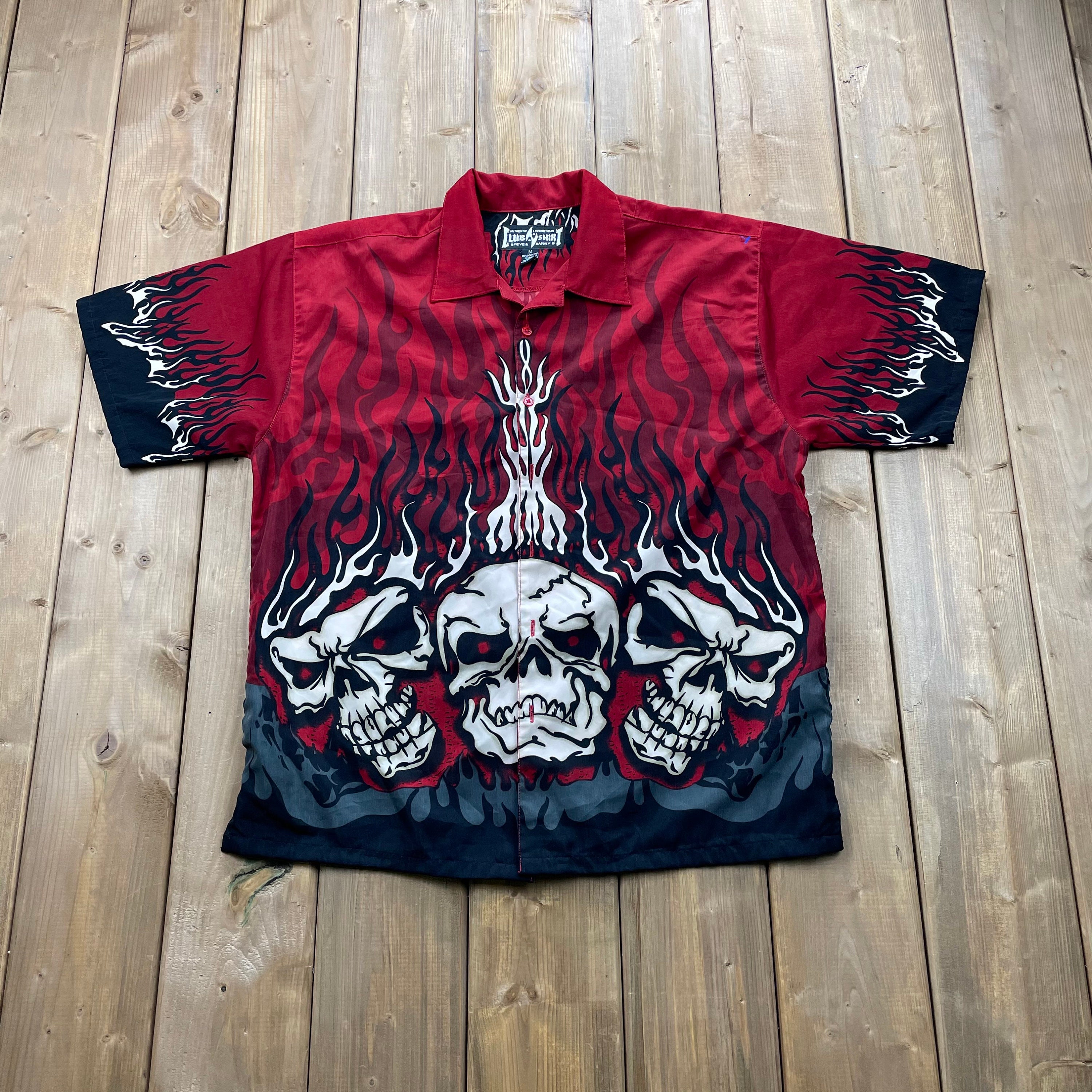 Vintage Skull Flame Print Button up 