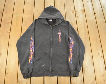 Vintage 1990s Distressed Harley Davidson Graphic Full Zip Hoodie Men's XL / 90s Hoodie / Vintage Sweatshirt / Biker Motorcycle / 90s Harley