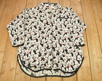 Vintage 1990s Mickey Inc. Mickey Mouse All Over Print Button Up Shirt / 90s Graphic Tee / Mickey INC / Mickey Mouse /
