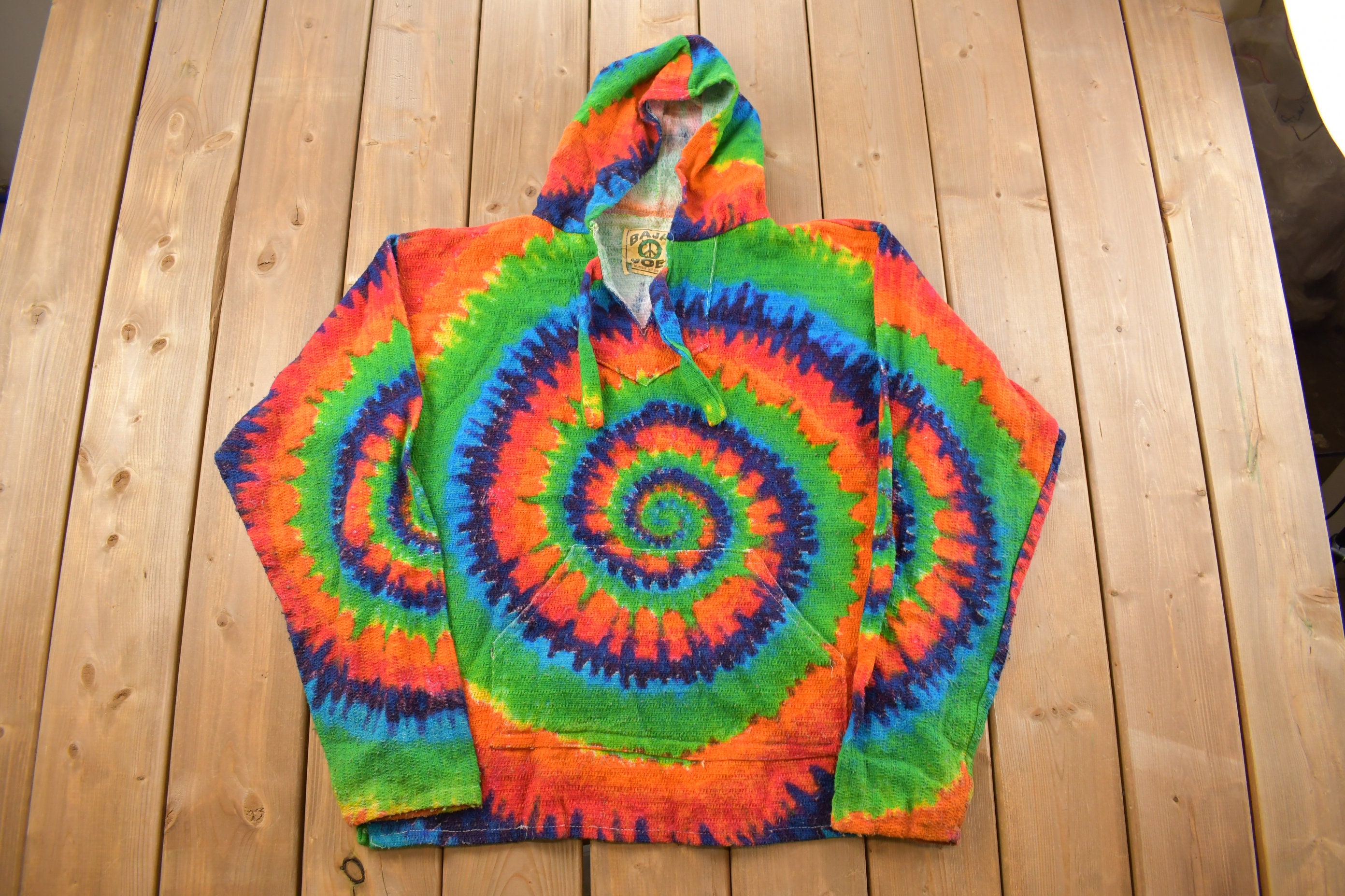 Vintage 1990s Baja Joe Pullover Tie Dye Poncho Blanket Hoodie