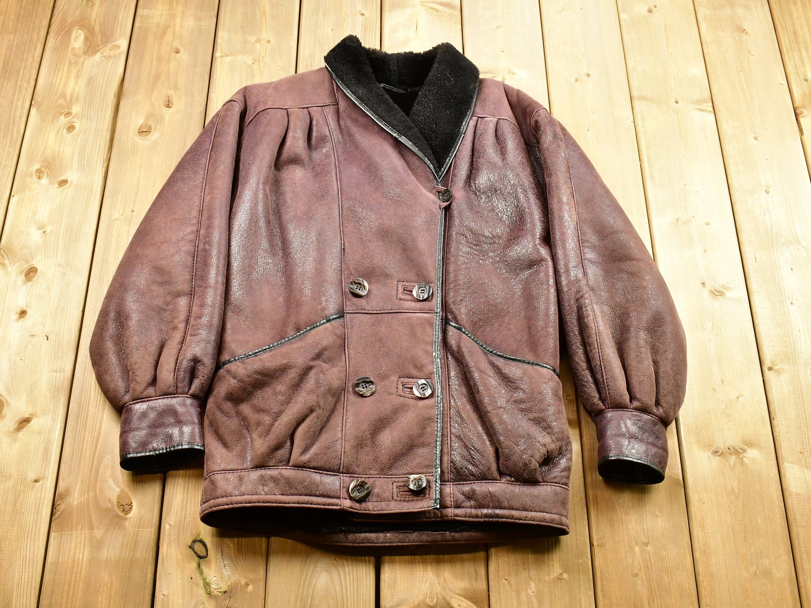 Vintage 1980s Wolff of Canada Shearling Leather Coat / Leather