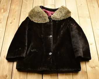 Vintage jaren 1980 bontkraag winter bovenkleding jas / streetwear mode / retrostijl / warme jas / bontkraag / jas met knopen