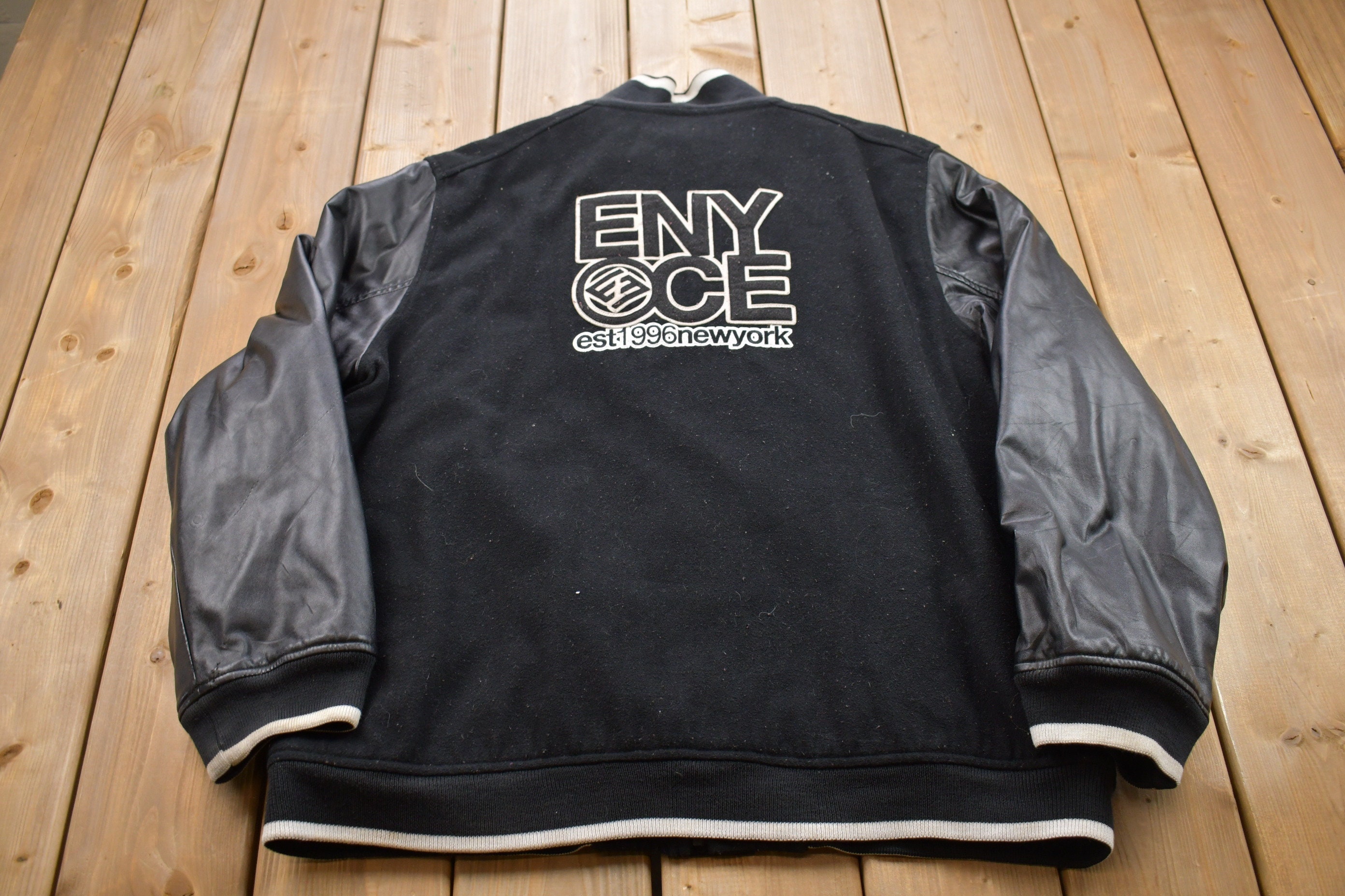 Vintage 1990s Enyce Leather Varsity Jacket / Fall Outerwear