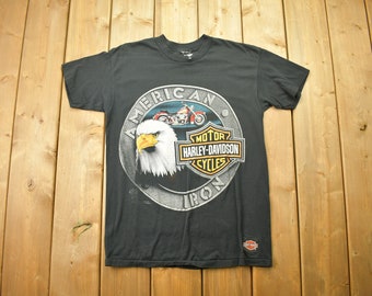 Vintage 1980 Harley Davidson Motorcycles American Iron T Shirt Herren L / Bald Eagle / 80s / Streetwear Fashion