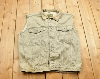 Vintage 1990s Synergy Jeans Denim Button Up Vest / 1990s Button Up Vest / Vintage Vest / Green Vest / Jean Vest / Green Denim Vest