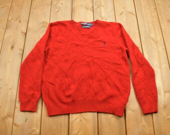 Vintage 1990s Polo Ralph Lauren 100% Wool Knit Sweater / Vintage 90s Crewneck / Vintage Polo / Vintage Knit / Polo Sweatshirt / Red Knit