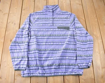 Vintage 1990er Jahre JACHS All Over Print T-Snap Fleece Pullover Gr. XL Damen