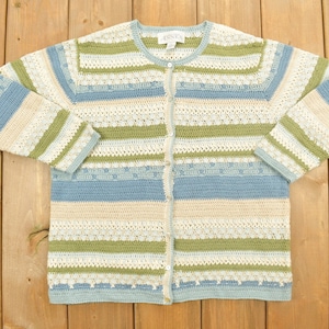 Vintage 1990s Womens Knitted Cardigan Sweater / Vintage Cardigan / Button Up / Striped / 3D Knit / Annex / Grandma / Colourful