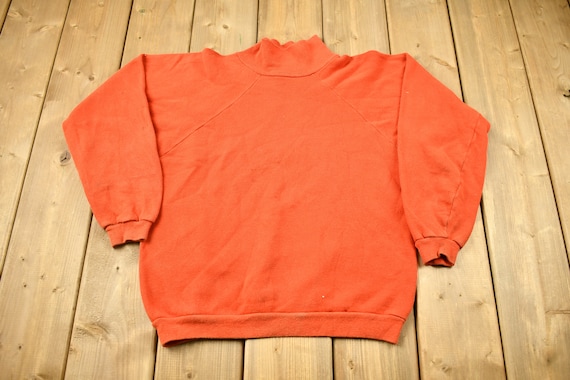 Vintage 1960s Blank Orange Raglan Mockneck Sweats… - image 1