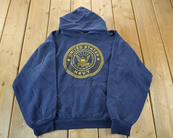 Vintage  Navy Military Hoodie /  / Army Sweatshirt / Militaria /  Army Top / Men's Medium