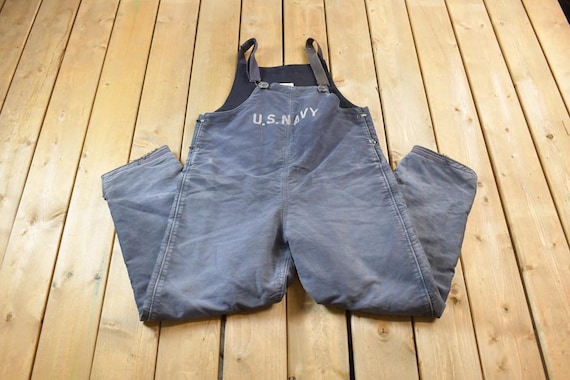 Vintage 1940s N Deck Bib Overalls WWII Blue / Size X Large / Navy