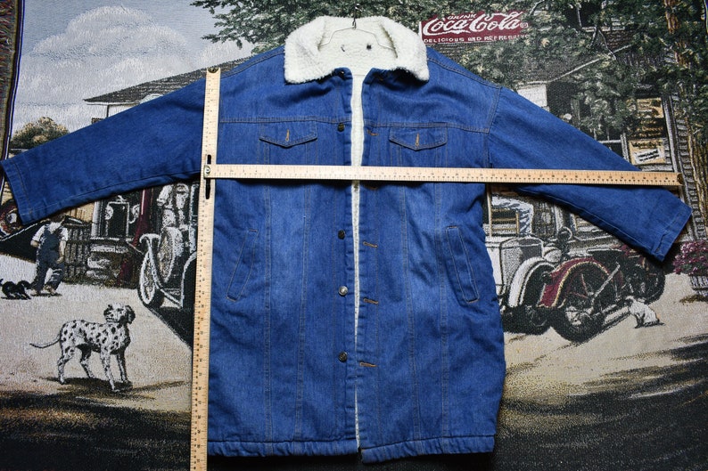 Vintage Denim Sherpa Lined Overcoat Jacket Formal Dress Winter Wear Workwear Streetwear