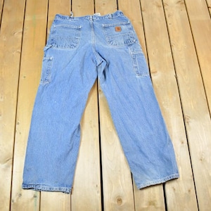 Vintage 1990s Carhartt Denim Work Jeans Size 36 x 30 / 90s Carpenter Pants / Made In USA / Distressed Carhartt / Vintage Workwear
