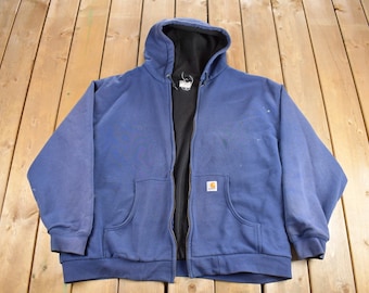 Vintage 1990s Carhartt Thermal Lined Heavy Weight Hoodie / Vintage Workwear / Vintage Carhartt / Thermal Hoodie / Distressed Paint Splatter