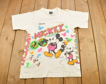 Vintage 1990s Mickey Mouse Ohio All Over Print T-Shirt / Single Stitch / Vintage Mickey Mouse / Made In USA / 90s Disney Tee