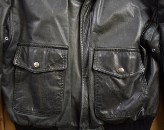Vintage 1990s Aeropostale Olde Hide House Leather Bomber Jacket