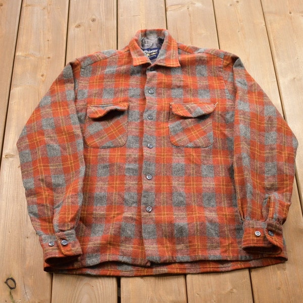 Vintage 1990s Brewster Wool Plaid Flannel Button Up Shirt / 1990s Button Up / Vintage Flannel / Plaid Shirt / Button Down / Wool Flannel