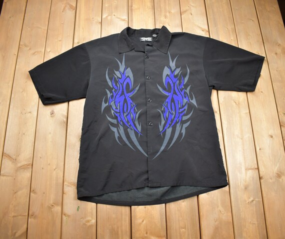 Vintage 2000s Dragon Fly Flame Pattern Button up T-shirt