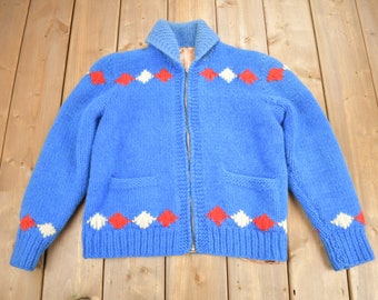 Vintage 1950s Hand-Knit Cowichan Sweater / Wool / True Vintage / Outdoorsman / Heavy Weight / Size S / Lightning Zipper