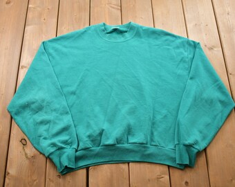 Vintage 1990s Turquoise Blank Crewneck Sweatshirt / 90s Crewneck / Made In USA / Essential / Streetwear / 90s Blank / Jerzees Crewneck