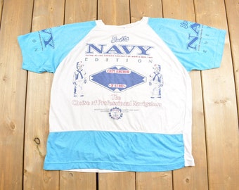 Vintage 1990s Youths Navy Graphic T-Shirt / Streetwear / Retro Style / Made In USA / 90s Graphic Tee / Pacific Coast Highway / 80s / 90s