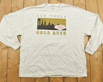 Vintage 1990s Las Vegas Gold Rush Long Sleeve Shirt / Travel Shirt / Essential / Streetwear / Americana / Las Vegas Nevada