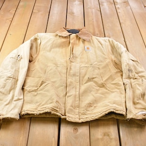 Vintage 1990s Carhartt Traditional diamond Quit Lined Work Jacket / Workwear / Streetwear / 1990s / Distressed Carhartt