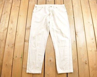 Vintage 1980s Wrangler White Jeans Size 37 x 28.5 / Made in USA / American Vintage / Workwear / Streetwear / Vintage Pants