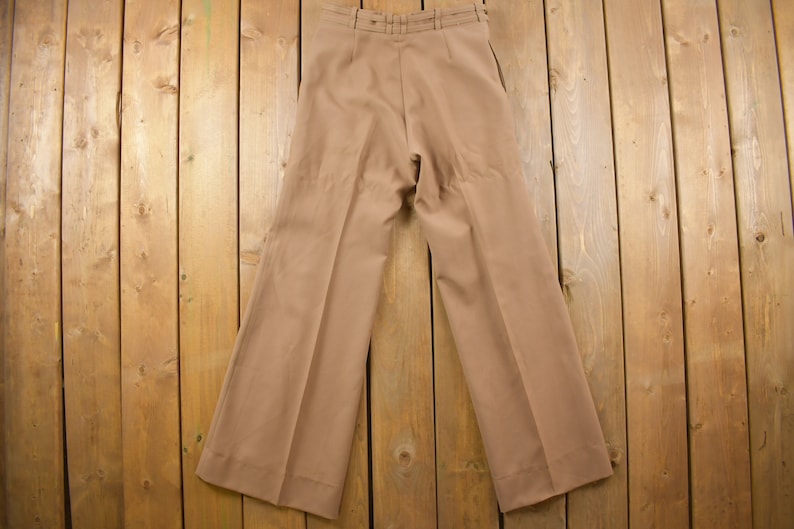 Vintage 1970s Right On Brown Flared-Leg Built-in Belt Trousers Size 28 x 32 / True Vintage / Bottoms / Vintage Pants / Retro Style image 2