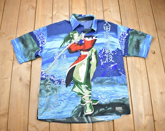 Vintage 2000s Japanese Samurai Abstract Pattern Button up T-shirt