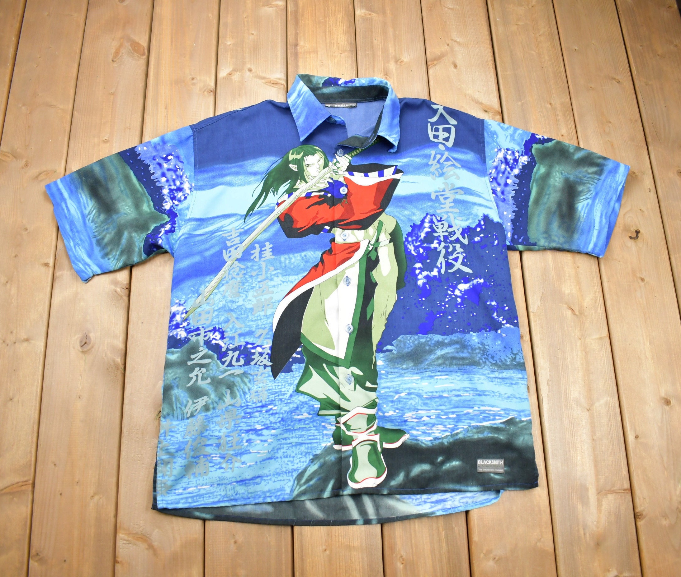 Vintage 2000s Japanese Samurai Abstract Pattern Button up T-shirt