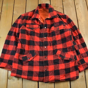 Vintage jaren 1960 1970 Buffalo geruite jachtjas heren groot / True Vintage / wollen jas / casual / formele kleding / buitenmens