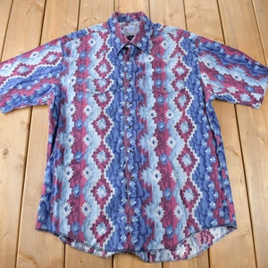 Vintage 90er Jahre Azteken Muster Button Up Shirt von American Hero South Western Style Western Style Hemd Gr. XL