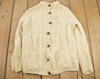 Vintage 1980s 100% Wool Cable Knit Cardigan Sweater / Vintage Cable Knit / Button Up / Vintage Knit / Winter Sweatshirt