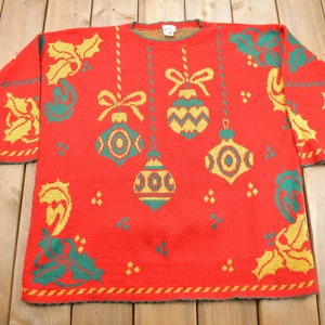 Vintage 1990s Christmas Theme Women's Knit Sweater / Vintage Holiday Sweater / Made In USA