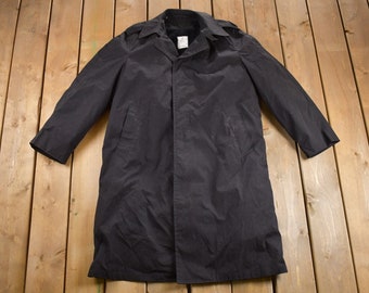 Vintage 1987  Military Black All Weather Wool Lined Trench Coat / Heavy Trench / Full Length Jacket / Streetwear / Removable Liner