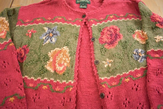 Vintage 1990s Bushwacker Flower Themed Knit Cardigan Sweater View 3
