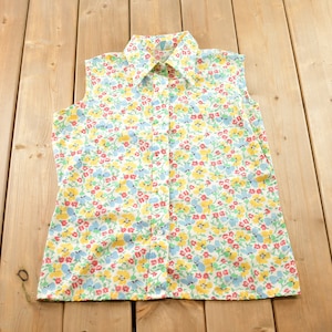 Camisa floral sin mangas abotonada Sears vintage de los años 70 / Camisa abotonada de los años 70 / Vintage auténtico / Estampado floral / Años 70 / Camisa formal / Abotonada