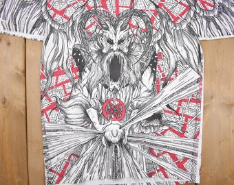 Vintage 1990s Morbid Rags Demon Graphic All Over Print T-shirt