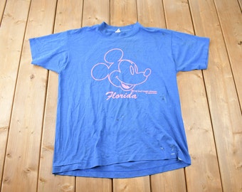Camiseta gráfica vintage de Disney Mickey Mouse Florida, años 80, fabricada en EE. UU., talla XL