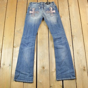 Vintage Y2K Miss Me Bedazzled Low Rise Jeans Size 26x31 / Boot Cut Jeans / Y2K Style / Embroidered Jeans / 2000s / Contrast Stitching
