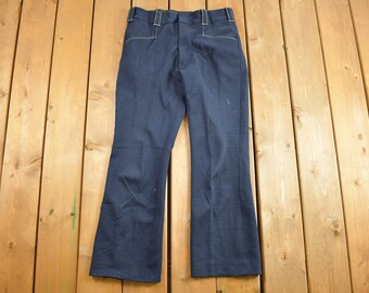 Vintage 1990s Navy Blue Contrast Stitching Wool Trousers Size 31 x 25 / 1990s Wool Pants / Women's Trousers / Vintage Workwear / Wool Pants