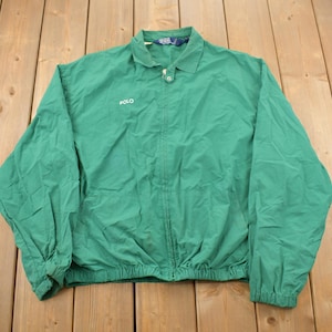 Vintage 1990s Polo Ralph Lauren Green Windbreaker / Vintage Polo Sport Jacket / Polo Tennis / Made in USA