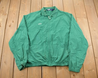 Vintage 1990s Polo Ralph Lauren Green Windbreaker / Vintage Polo Sport Jacket / Polo Tennis / Made in USA