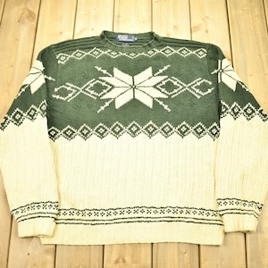 Vintage 1990s Polo Ralph Lauren Snowflake Knit Crewneck Sweater / Vintage Polo / Outdoorsman / Earth Tones / Vintage Ralph Lauren