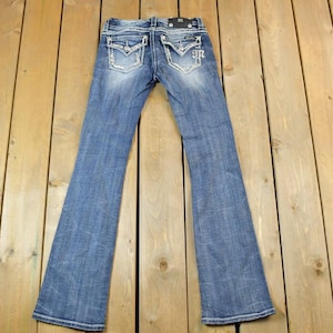 Vintage Y2K Miss Me Bedazzled Low Rise Jeans Size 26x31 / Boot Cut Jeans / Y2K Style / Embroidered Jeans / 2000s / Contrast Stitching