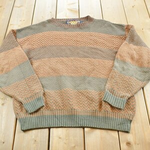 Klasyczny sweter męski z dzianiny w paski z lat 90. z nadrukiem Chaps Ralph Lauren Boy Scout Tag, rozmiar L / Klasyczny sweter z okrągłym dekoltem z lat 90. / Outdoors / Wyprodukowano w USA / Polo