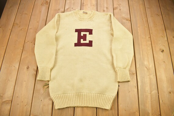 Vintage 1940s 100% Wool Collegiate Knit Crewneck Sweater / 