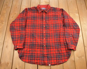 Vintage 1960s Pendleton Plaid Button Up Flannel Shirt / 100% Virgin Wool / Outdoorsman / Made In USA / True Vintage